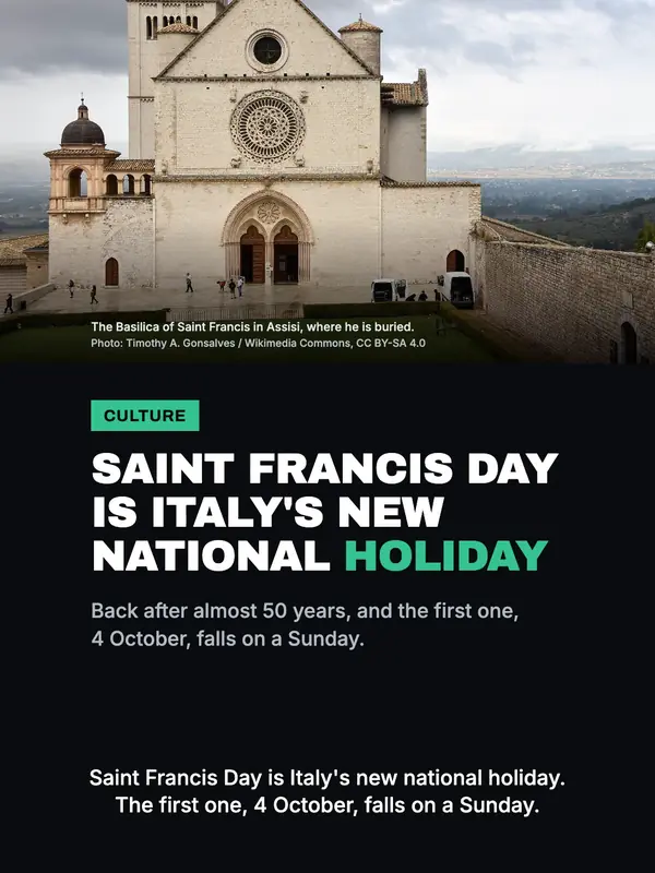 Instagram cover: Saint Francis Day is Italy's new national holiday